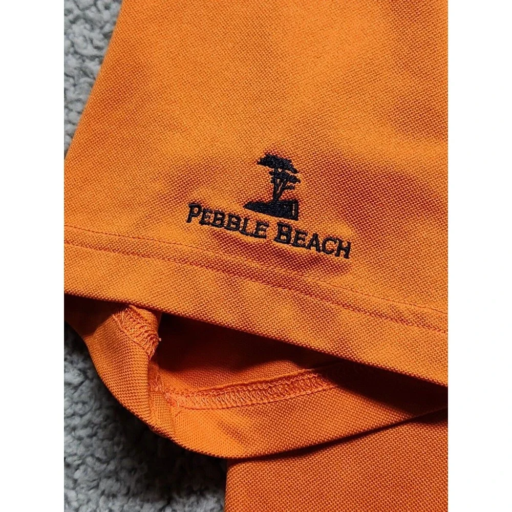 Pebble Beach Performance Polo Shirt Mens Golf Orange Stripped Size Medium - Picture 6 of 12